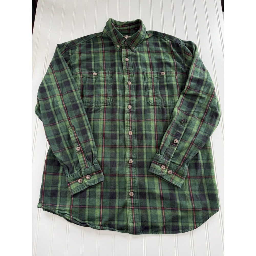 Duluth‎ Trading Mens Flannel Shirt Size L Green Red Plaid Button-Up Cotton